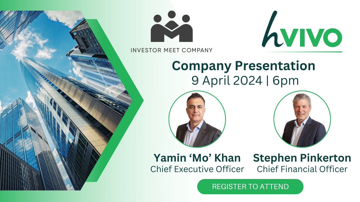 Reminder 🔔 that our CEO & CFO will be presenting with @InvestorMeetCo this evening, 9 April, at 6pm BST to discuss #HVO's full year results for the year ended 31 December 2023 Register here: investormeetcompany.com/hvivo-plc-1/re…