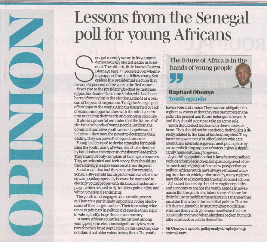 🗞️ Read my Opinion in today’s Nation Lessons from the Senegal poll for young Africans