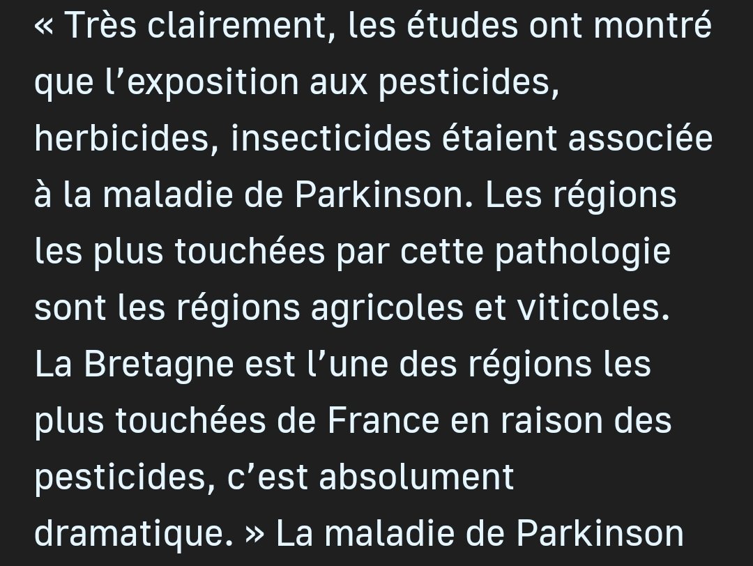 Le Professeur Marc Vérin, neurologue au CHU de Rennes, dans <a href="/LeTelegramme/">Le Télégramme</a> : 

"On assiste aujourd’hui à une épidémie de la maladie de Parkinson"

"La Bretagne est l’une des régions les plus touchées de France en raison des pesticides, c’est absolument dramatique."