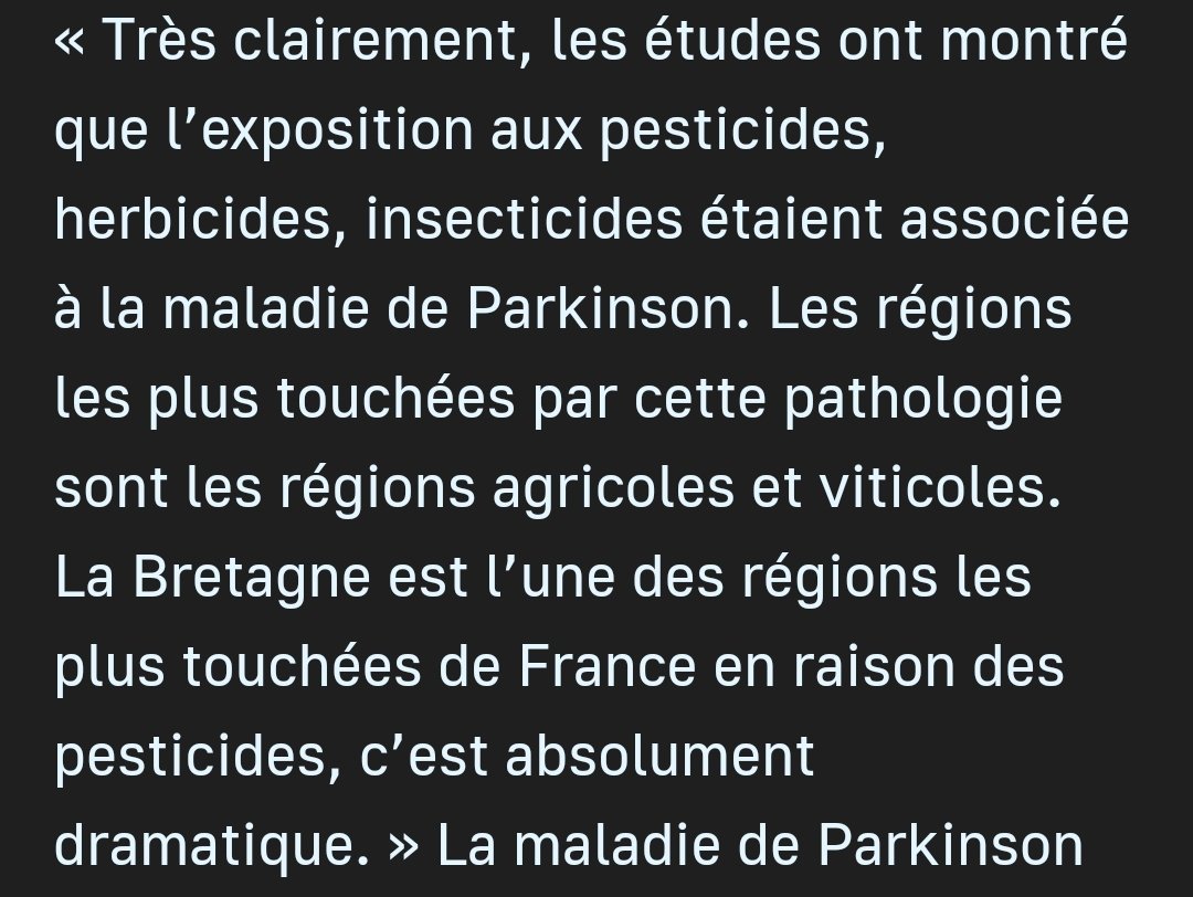 Le Professeur Marc Vérin, neurologue au CHU de Rennes, dans @LeTelegramme : 'On assiste aujourd’hui à une épidémie de la maladie de Parkinson' 'La Bretagne est l’une des régions les plus touchées de France en raison des pesticides, c’est absolument dramatique.'