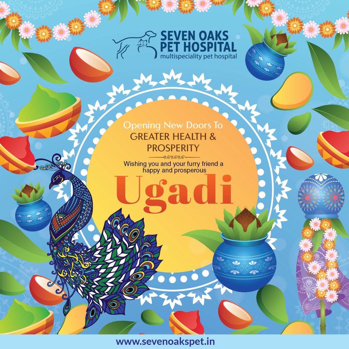 Happy Ugadi from Seven Oaks Pet Hospital! Wishing you and your furry friend a year filled with health, happiness, and prosperity. 

#UgadiGreetings #Ugadi 
#SevenOaksPetHospital  #vetvisionary  #veterinaryhospital 
 #veterinaryclinic #pethospital #petclinic #pethealth  #petcare