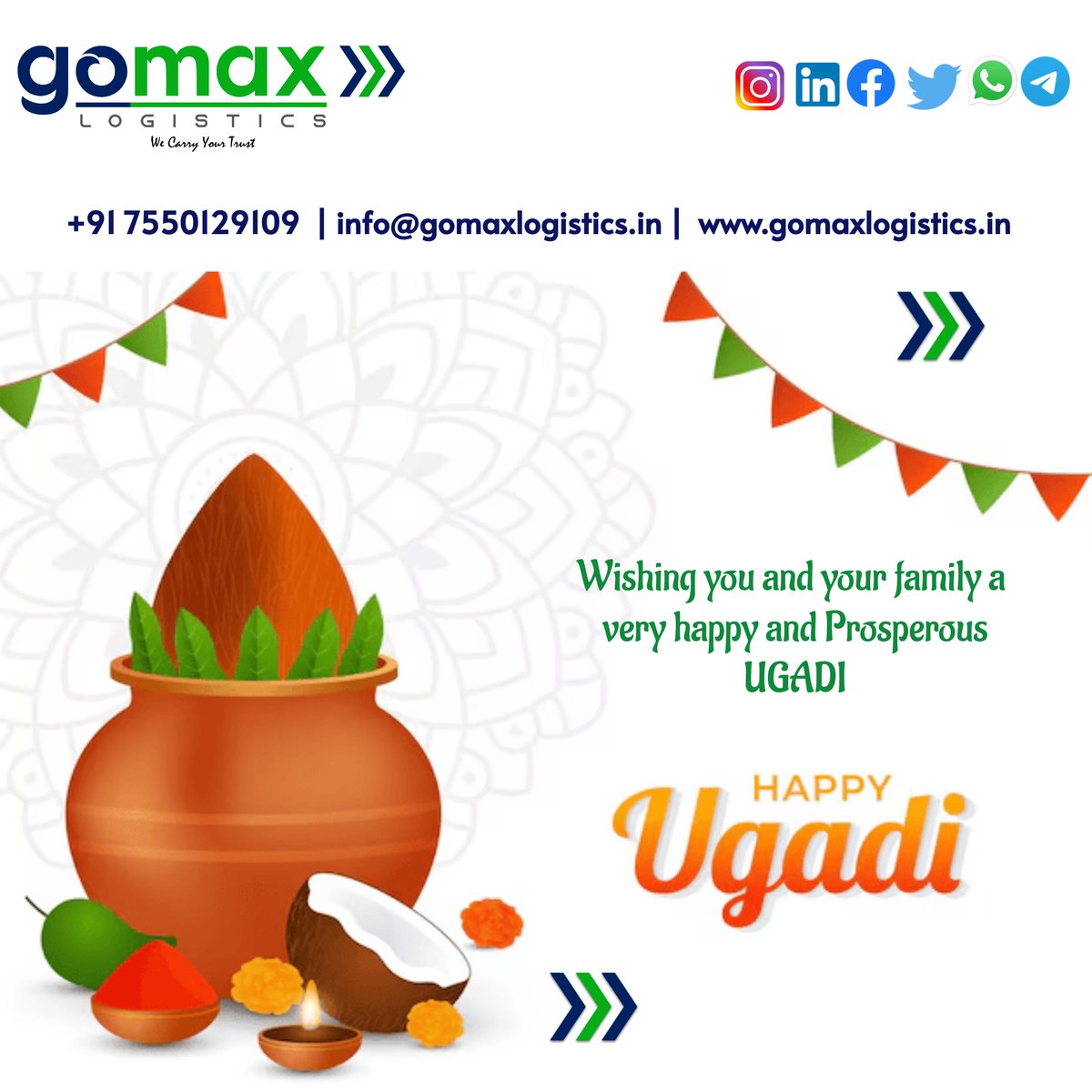 GomaxLogistics's tweet photo. Wishing you and your family a very happy and Prosperous UGADI https://t.co/qO6CWGJb3f