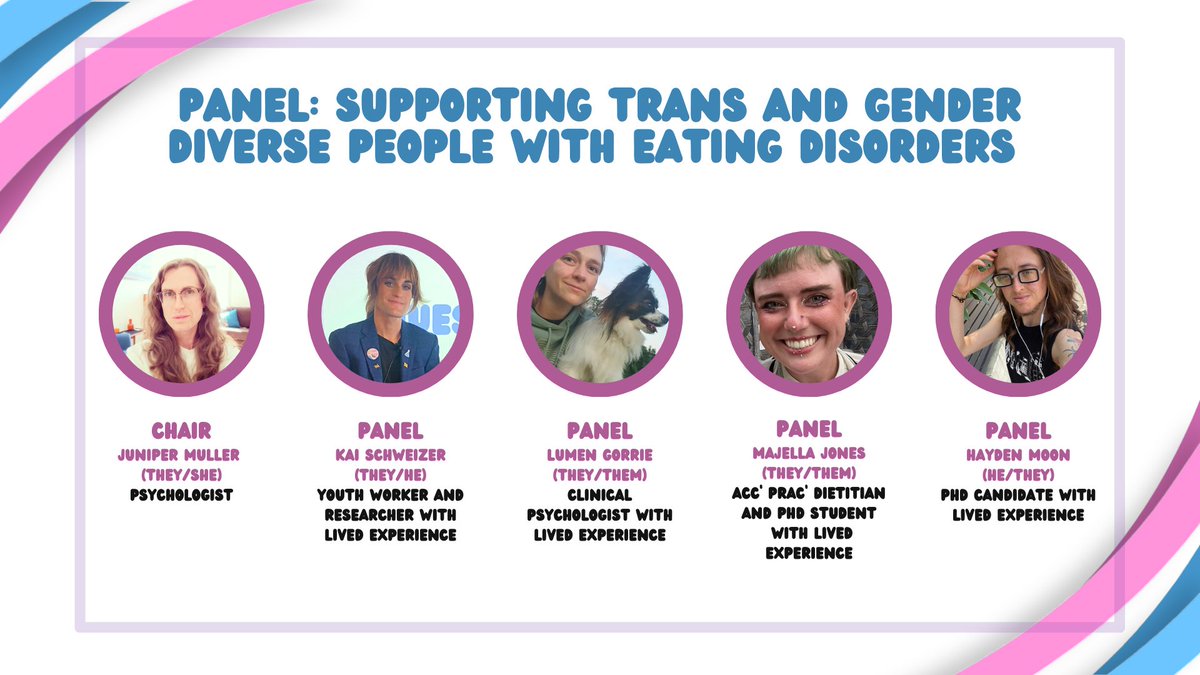 To anyone attending #HID24 - we're presenting a (world first?) panel tomorrow on trans folks and eating disorders. Everyone on the panel: 🏳️‍⚧️Is trans or gender diverse 🏳️‍⚧️Has lived experience of an eating disorder 🏳️‍⚧️Is a professional/academic in this space