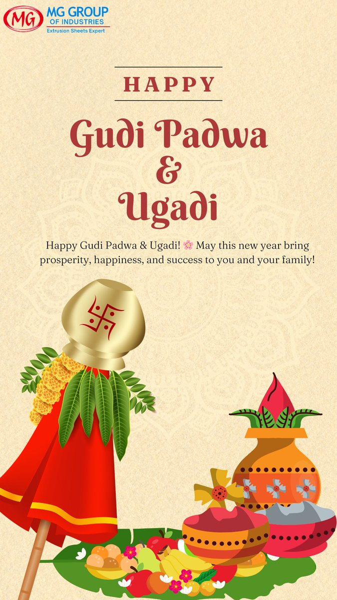 Wishing you and your loved ones a Happy Gudi Padwa and Ugadi! May the New Year bring you abundant blessings, prosperity, and joy.
.
.
.
. 
#MGGroupOfIndustries #GudiPadwa #Ugadi #NewYearBlessings #ProsperityAndJoy #CelebratingTradition #NewBeginnings