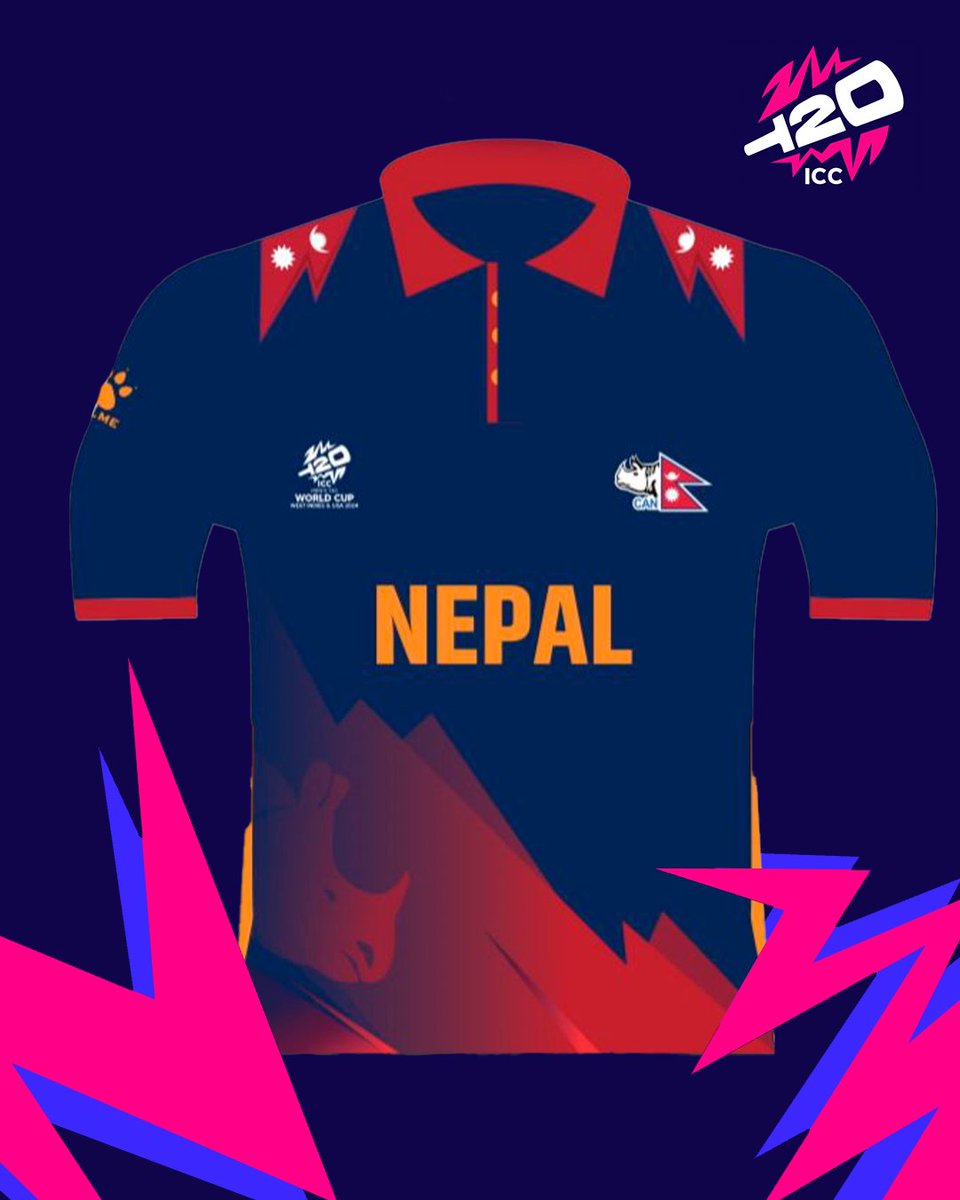 A golden trim to a classic Nepal kit for the ICC Men's #T20WorldCup 👕 All the kits unveiled thus far 📲 bit.ly/4cNlzNY