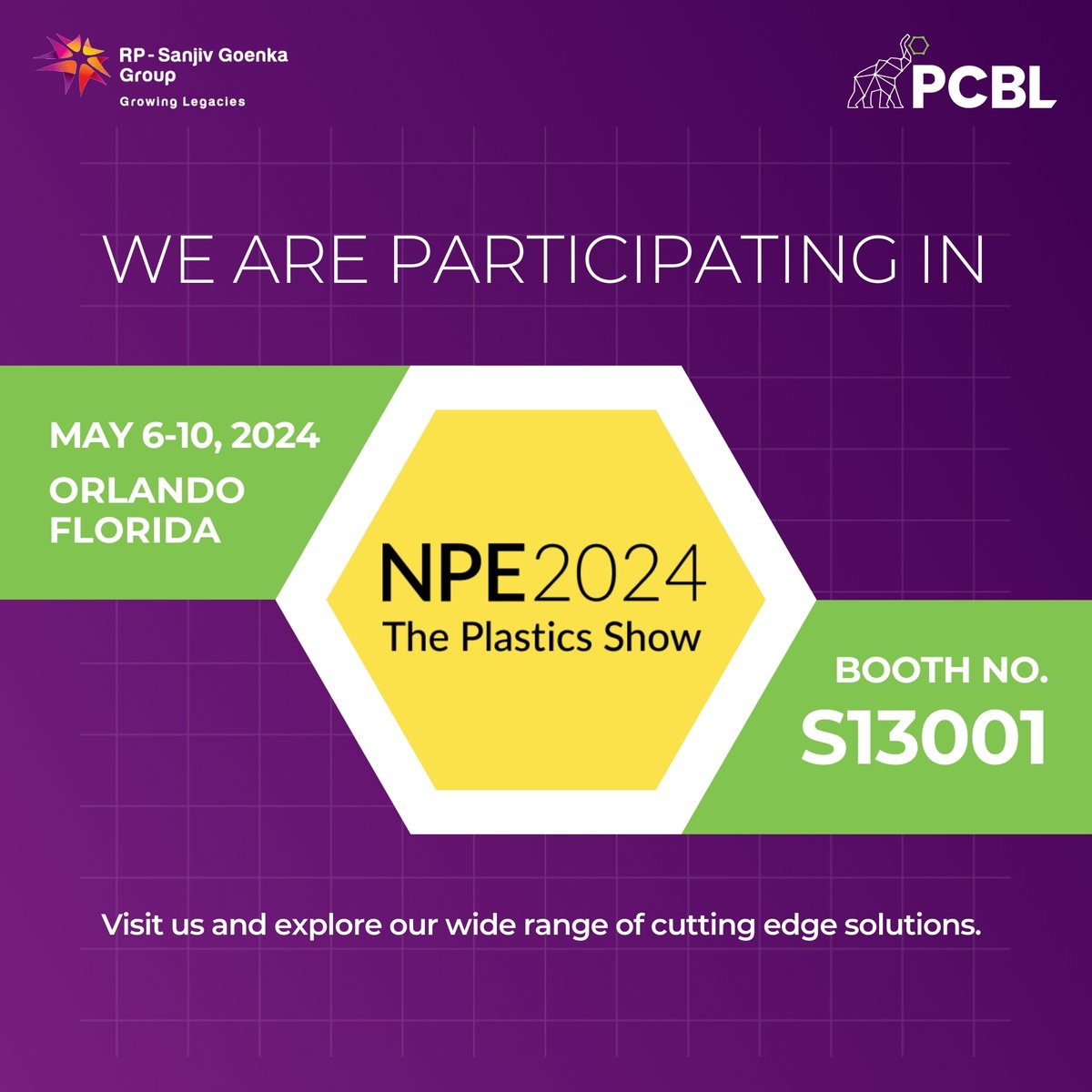 We're gearing up for NPE: The Plastics Show 2024 at the Orange County Convention Center in Orlando, Florida from May 6-10. Come find us at Booth No. S13001 and discover our latest cutting edge specialty solutions. #NPE2024 #PlasticsShow #CarbonBlack #SpecialtyBlack #PCBL #RPSG