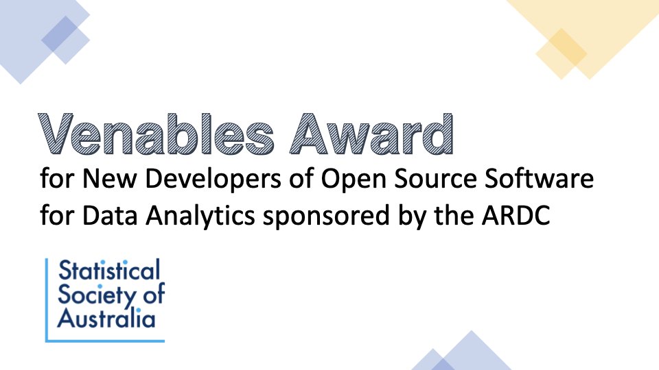 📣 Calling new developers of #OpenSource #software for #DataAnalytics! The 2024 Venables Award by @StatSocAus is closing on THIS SAT, 27 APR. Learn more & enter now > statsocaus.github.io/venables-award/ The ARDC is a proud sponsor of this award. #ResearchSoftwareAU #RSE