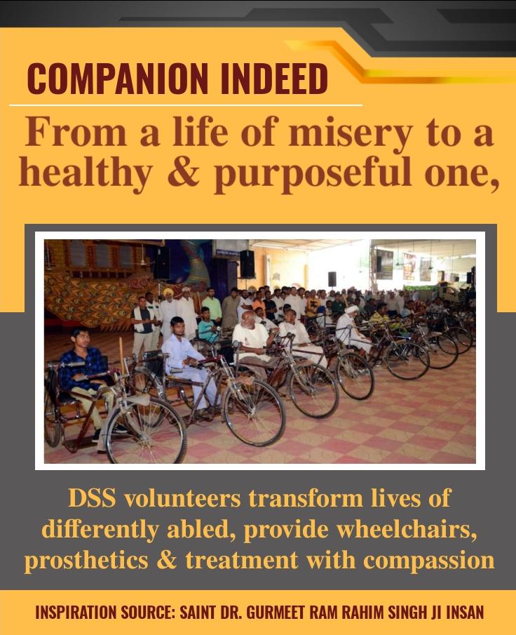 Serving humanity is the passion of Dera Sacha Sauda volunteers. Saint MSG Insan started Companion Indeed in which DSS followers provide every possible help to physically challenged people such as wheelchairs.... #HelpingHand