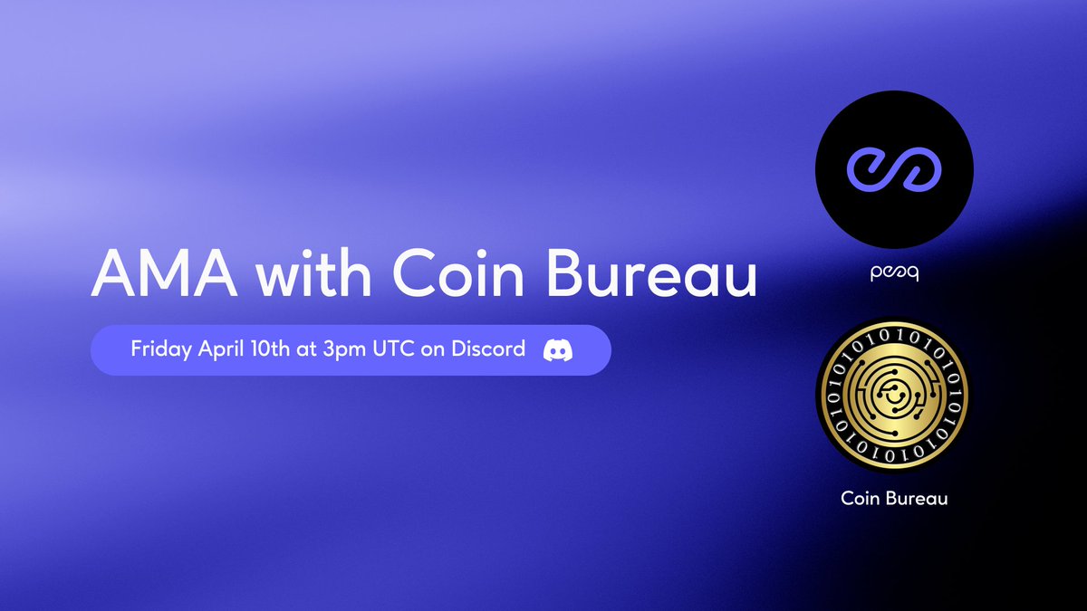 Incoming: AMA with @coinbureau 🪙 Join peaq co-founders @dorloechter and @MaxThake on CoinBureau's Discord this Wednesday the 10th of April at 3pm UTC for a deep dive into all things peaq 👾 Coin Bureau's Discord: discord.com/invite/cTRjMJq… Event link: discord.com/events/1166397…