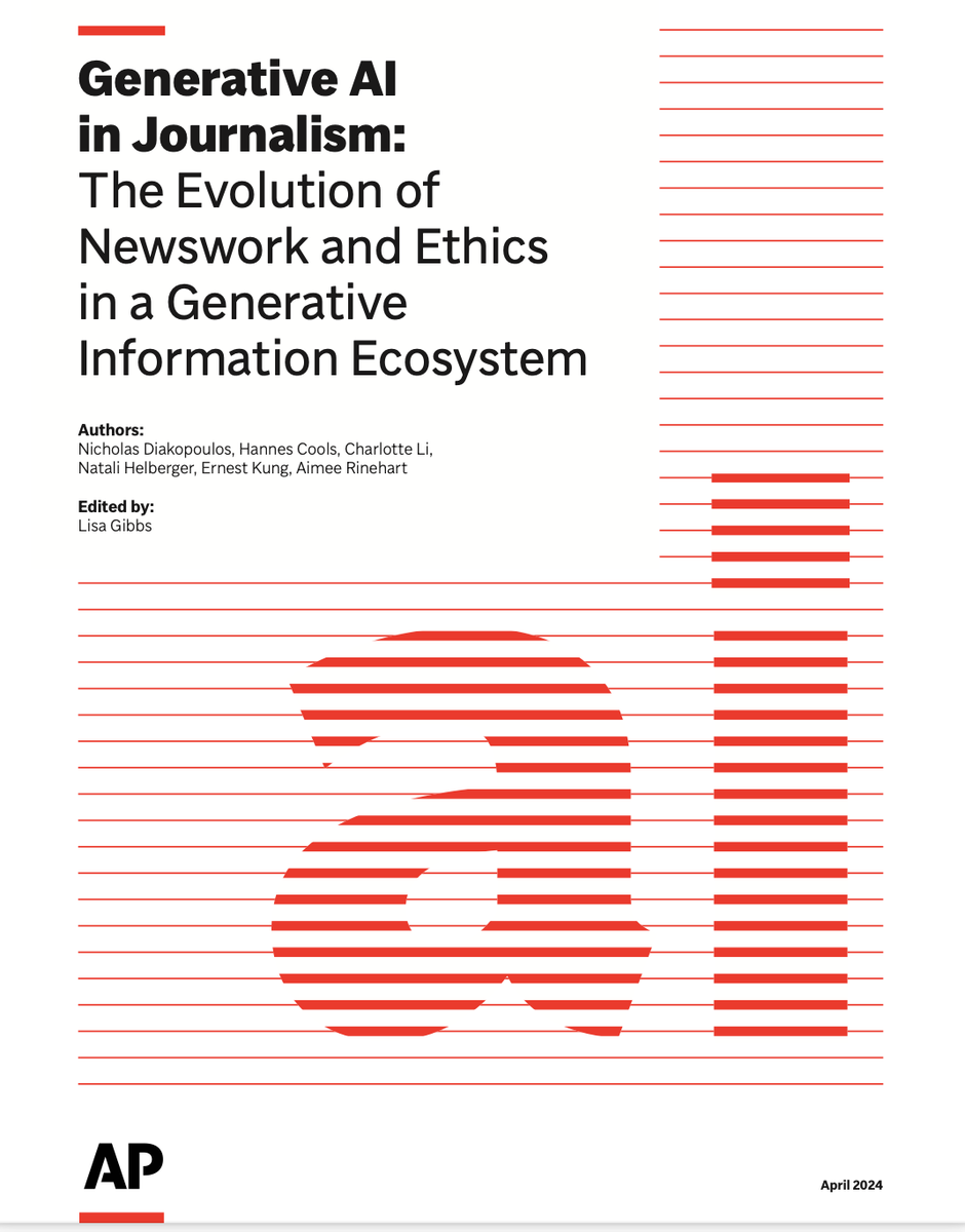 🚨 Publication alert 🚨 𝐆𝐞𝐧𝐀𝐈 𝐢𝐧 𝐉𝐨𝐮𝐫𝐧𝐚𝐥𝐢𝐬𝐦: 𝐓𝐡𝐞 𝐄𝐯𝐨𝐥𝐮𝐭𝐢𝐨𝐧 𝐨𝐟 𝐍𝐞𝐰𝐬𝐰𝐨𝐫𝐤 With @AP, we received responses from 290+ news professionals to better understand GenAI and its use in journalism. 🧵with findings 👇 🔗ai.ap.org