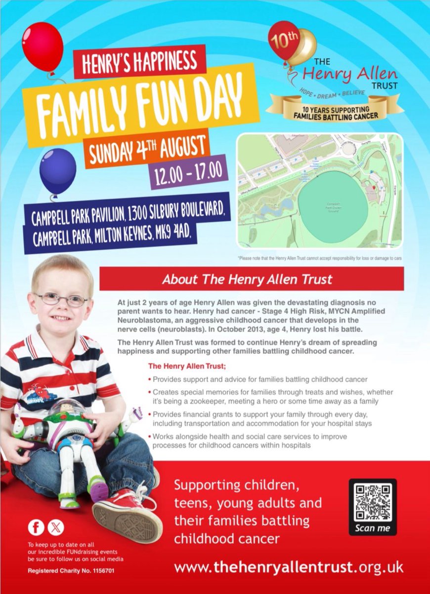 BIG ANNOUNCEMNT New Venue Team Henry are super excited to announce Henry's Happiness family Funday is back and in our new venue at Campbell Park on Sunday 4th August 2024. For further information or to book, please email events@thehenryallentrust.org.uk #teamhenry -