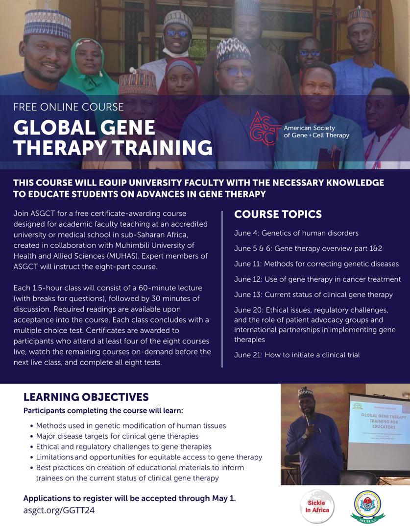 muhimbiliuniver's tweet image. #Global Gene Therapy Training
#FreeOnlineCourse