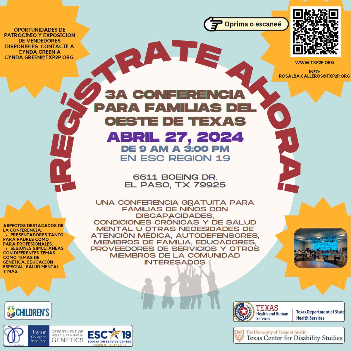 REGISTER NOW for our upcoming 3rd WEST TEXAS PARENT CONFERENCE to be held on April 27th. The conference is FREE! Scan the QR code to get registered today! #WeR19 #WestTexasParentConference2024