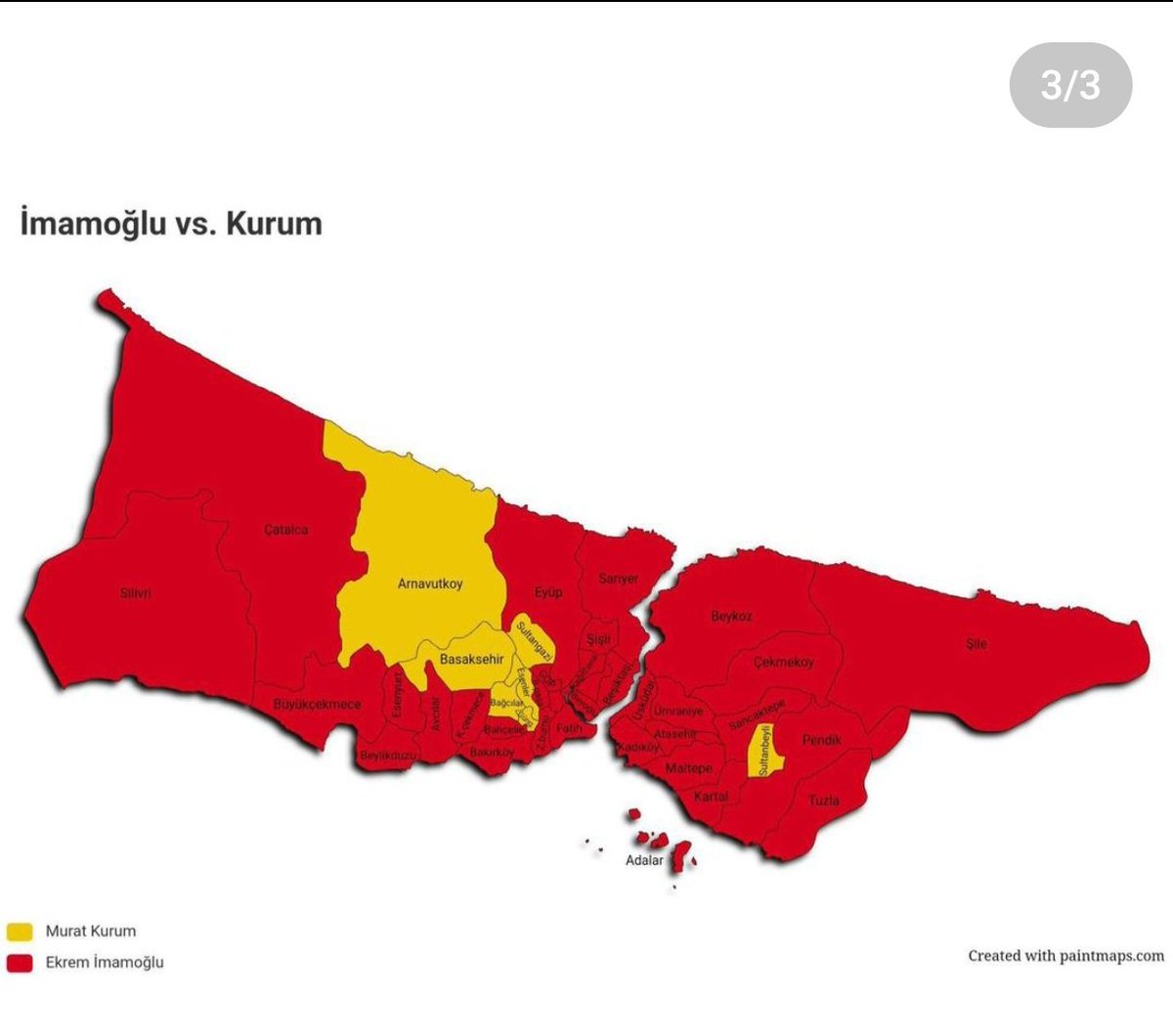 Sadece 8-9 bin oyla AKP'nin kazandığı Ümraniye ve Pendik ilçelerinde Büyükşehir Belediye Başkanı seçiminde Ekrem İmamoğlu birinci çıktı.
