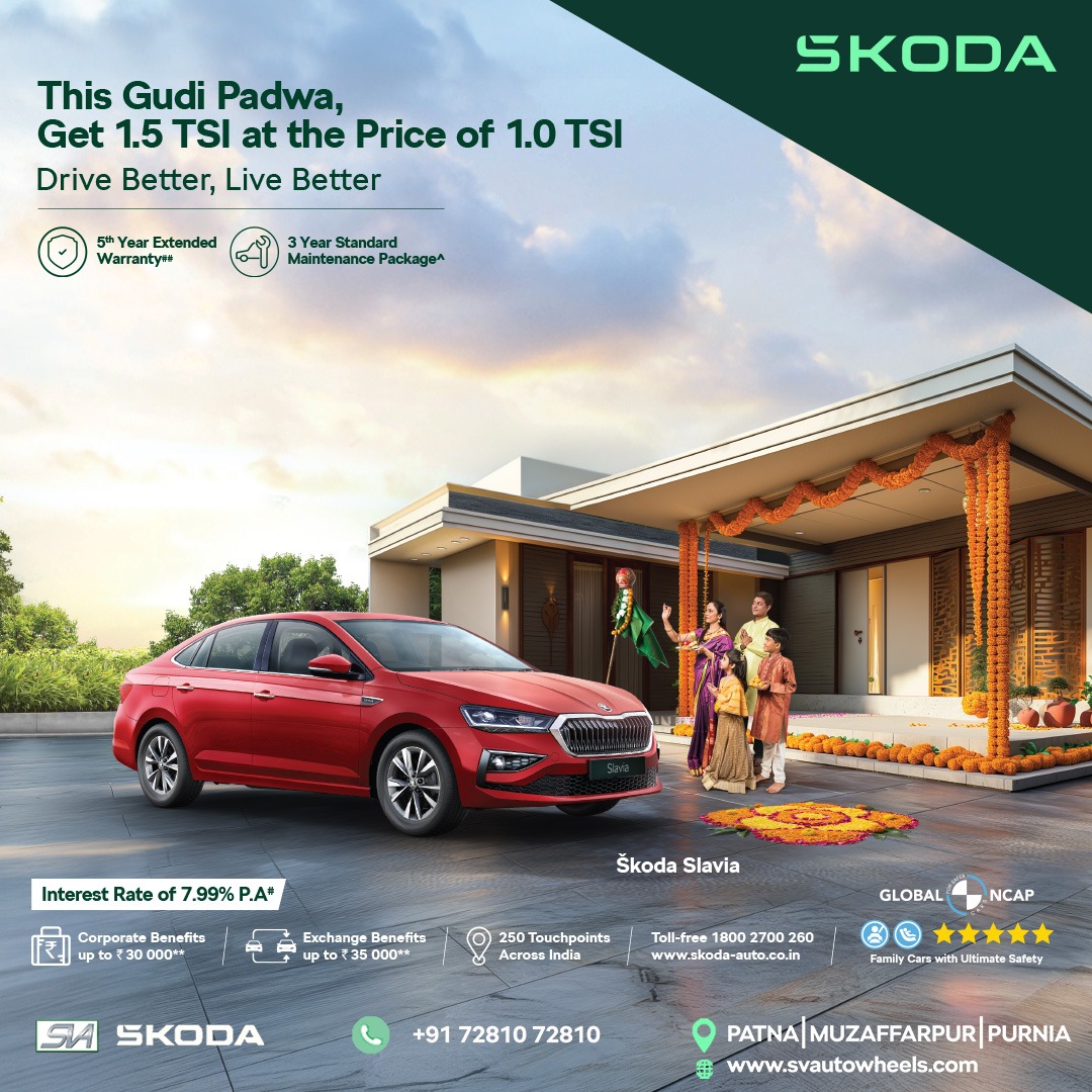 This Gudi Padwa,
Get 1.5 TSI at the Price of 1.0 TSI
Drive Better, Live Better

Book your test drive today.
For more info,
Come visit us or contact us:7281072810

Plot No 204, Survey No 203, Bailey Rd, Saguna More, Patna, Bihar 801503

#SVASkoda #skodadealer #SkodaSlavia