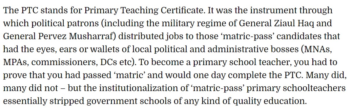 Civilian and military Govts systematically destroyed public education by allowing matric pass sifrashis to become teachers thenews.com.pk/print/1176976-…