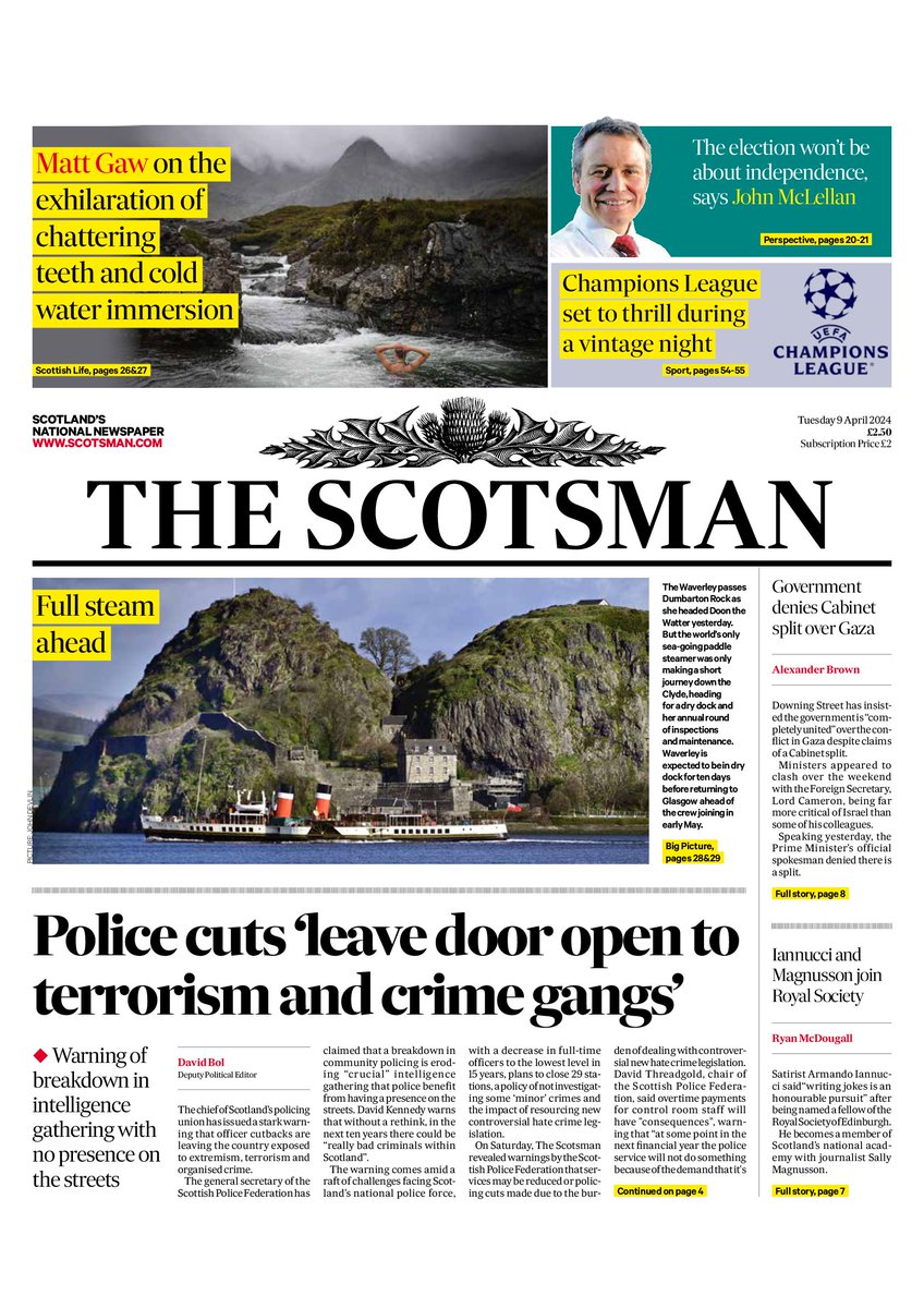 Good morning. Here is the front page from The Scotsman for Tuesday