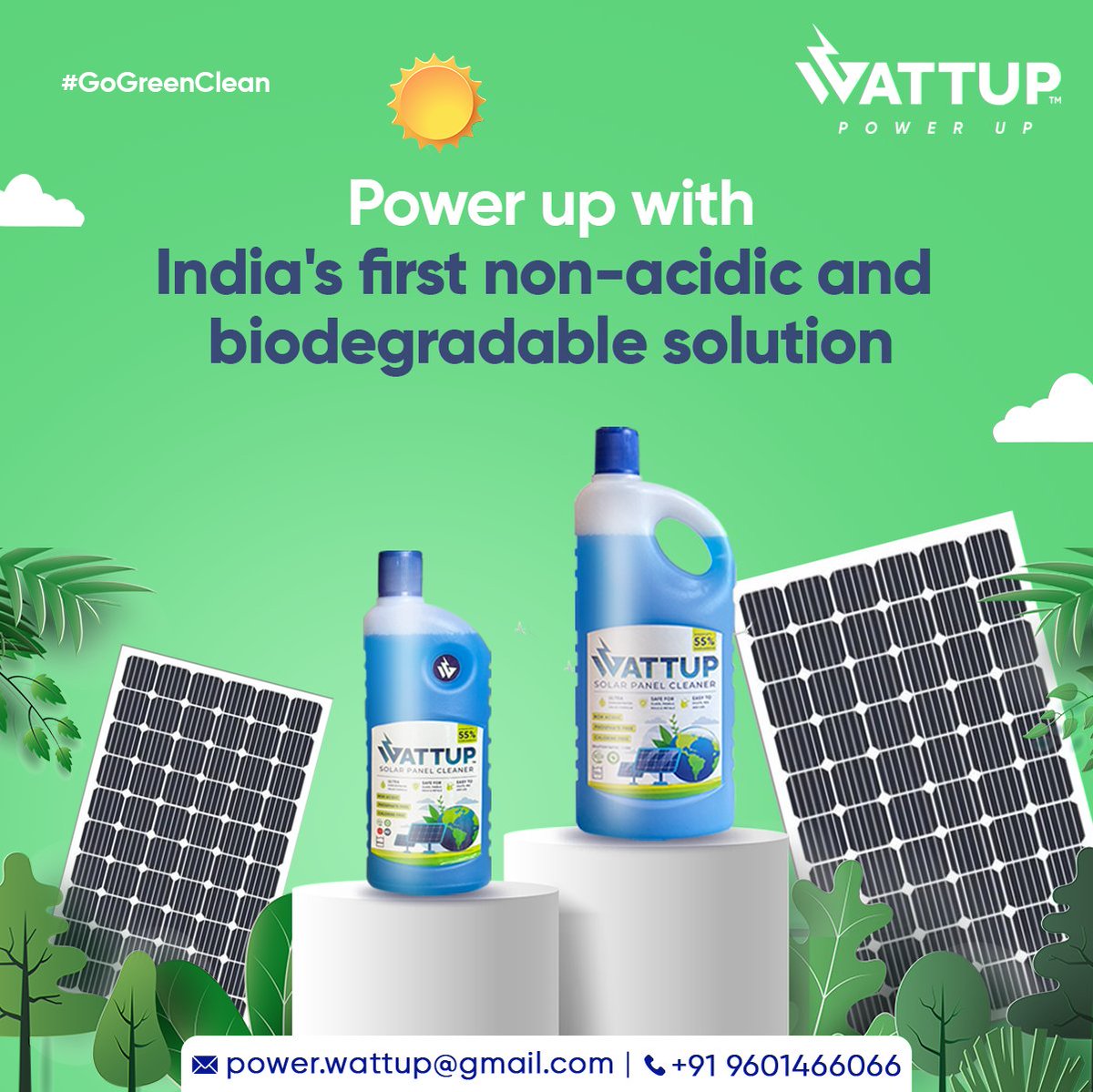 Go green guilt-free with WattUp: India's eco-friendly solar panel cleaner.

#WattUp #WattUpSolution #PowerWattup #SolarPanelCleaning #RenewableEnergy #EnergyEfficiency #CleanEnergy #SolarMaintenance #GreenEnergy #EnergyReturns #SustainablePower #MaximizeEnergyProduction