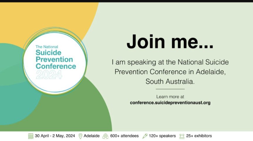 I'll be heading to #NSPC2024 - presenting, and taking part (supporting role) in the Keynote's pre conference workshop (limited places get in quick) with Dr @ShannonhousePhD @LivingWorksAus Will reveal all next week and what we are showcasing among partners