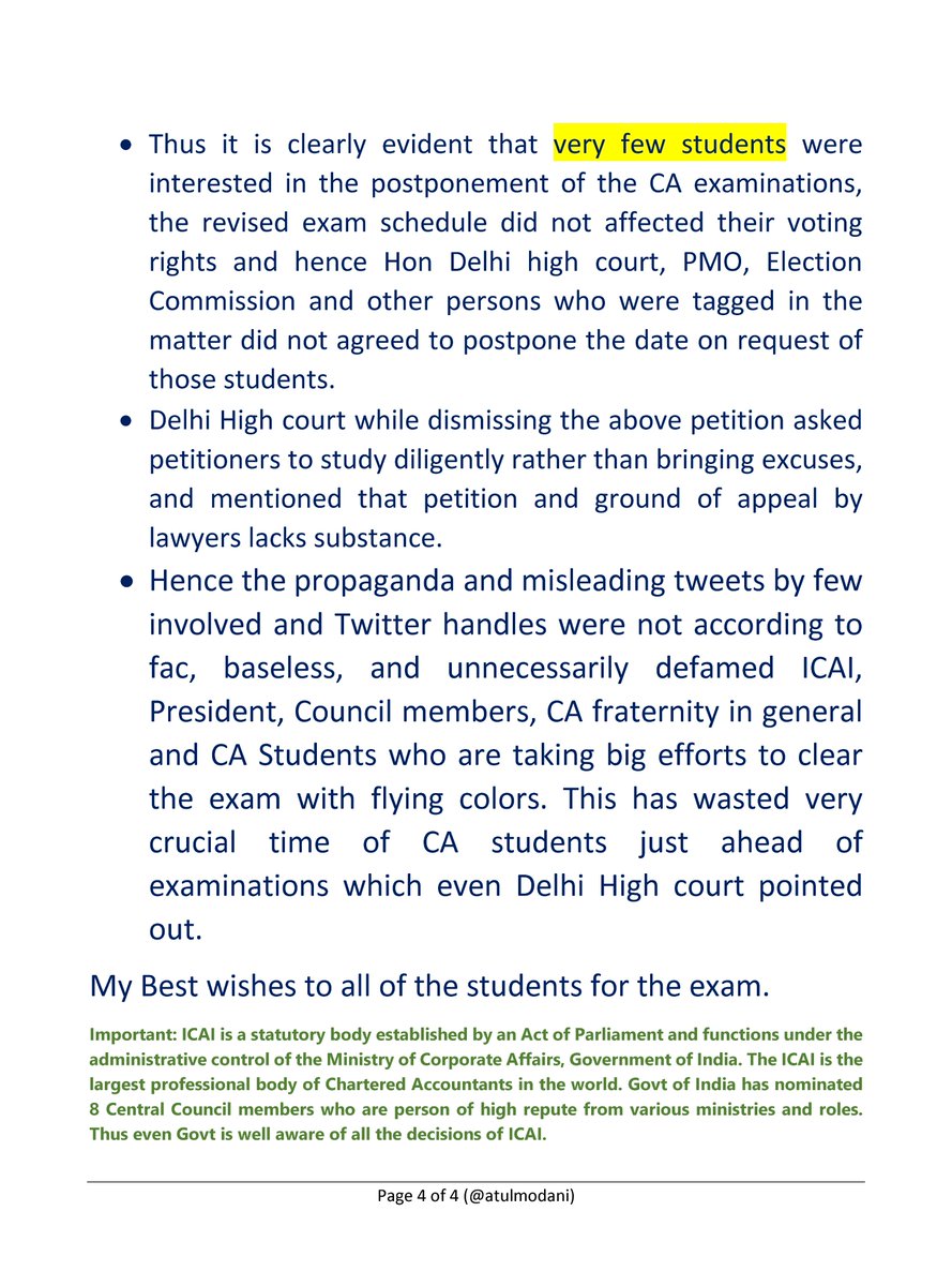 Important inputs to clear the propaganda , misleading claims on Twitter regarding Non Postponement of CA Examination (May 2024) by #ICAI which would have affected over 4 Lakh examinees as a voter in #Loksabha elections 

My Best wishes to #castudents for #CAExams