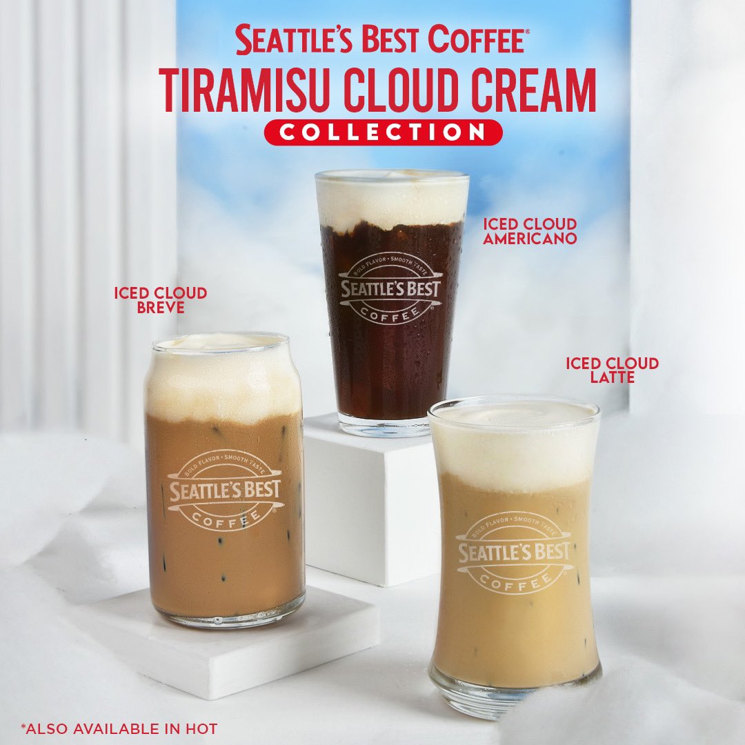 ☁️✨ Sip a taste of heaven with Seattle’s Best Coffee’s Tiramisu Cloud Cream Collection! ☕️🍰 Indulge in the rich flavors of Tiramisu in every sip with their signature Iced Cloud Americano, Iced Cloud Latte, and Iced Cloud Breve. Treat yourself to a delightful coffee experience…