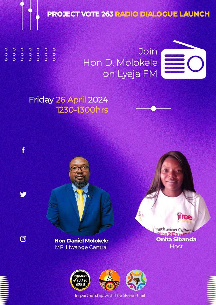 Project Vote 263 is excited to announc the launch of its community radio dialogue on Friday, April 26th, 2024, on Lyeja Fm, a community radio station located in the news-deprived area of Hwange. Hon. D Molokele, a member of parliament representing the Hwange central…