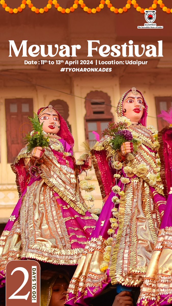my_rajasthan's tweet image. Discover the beauty of Udaipur amidst the joyous festivities of Mewar Festival!
2 Days To Go!

#TyoharonKaDes #ColoursOfIndia #MewarFestival #Udaipur #RajasthanTourism #Rajasthan