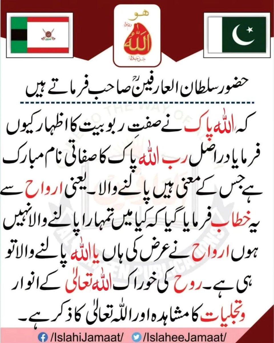 حضور سلطان العارفینؒ صاحب فرماتےہیں کہ اللّٰہ پاک نےصفتِ ربوبیت کا اظہار کیوں فرمایادراصل رب اللّٰہ پاک کا صفاتی نام مبارک ہےجس کےمعنی ہیں پالنےوالا۔یعنی ارواح سےیہ خطاب فرمایاگیاکہ کیامیں تمہارا پالنےوالانہیں ہوں ارواح نےعرض کی ہاں یا اللّٰہ پالنےوالا تو ہی ہے۔