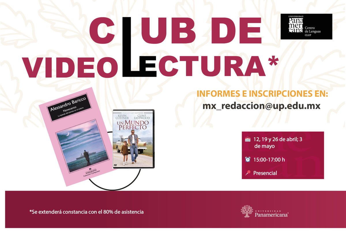 LinguaUP's tweet photo. 📚 ¡No te pierdas el Club de Videolectura!

👉 ¡Arrancamos este viernes!

@UPMexico | @Enfermeria_UP | @BellasArtes_UP | @EmpresarialesUP | @esdai | @FilosofiaUP | @UPingenieria https://t.co/37TOjsdN4W