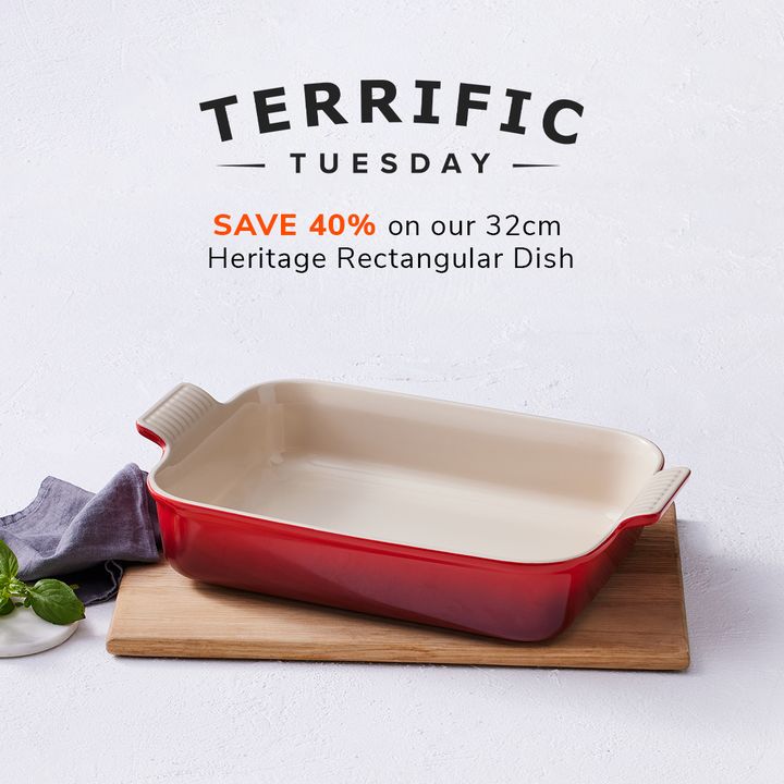 From oven to table, our Heritage Rectangular Dish adds flair to every dish 🍽️✨ Save 40% on the 32cm size in today's #TerrificTuesday offer. Shop in-store; bit.ly/4at9OKQ Ts & Cs apply.