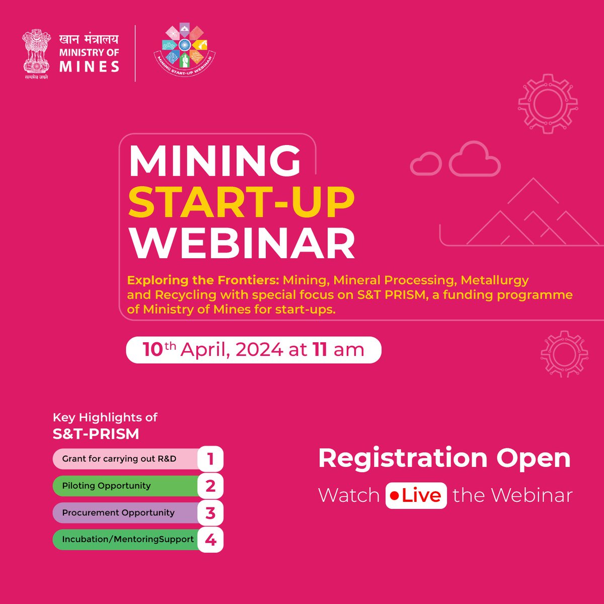 MinesMinIndia's tweet image. Explore the Opportunity! Startups, MSMEs, and Individual Innovators in #Mining, #MineralProcessing, #Metallurgy, and #Recycling grab this contingency provided by the @MinesMinIndia with an aim to lead the nation towards #ViksitBharat, with a focus on fostering Research and…