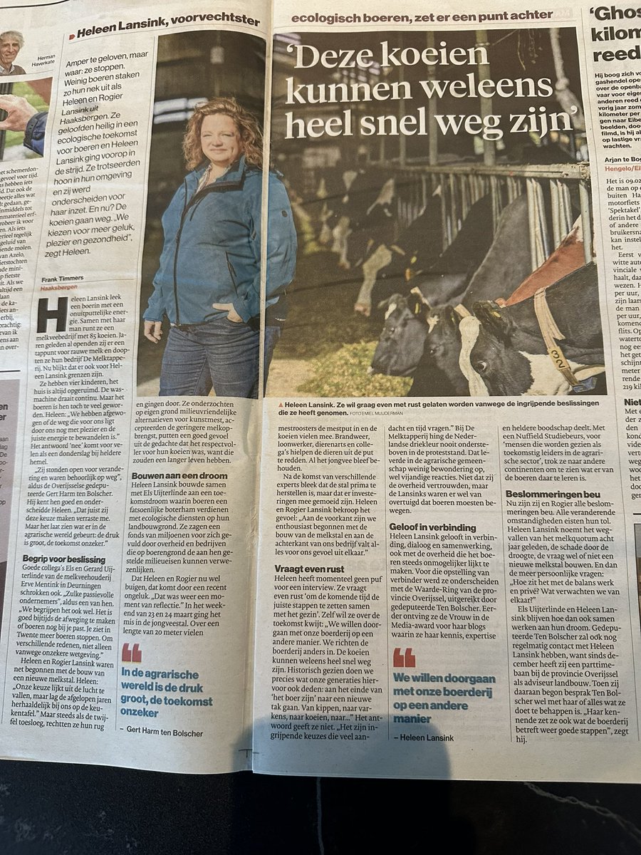 Ik merk in mijn werk met derden, weinig begrip-empathie voor wat zich op het platteland afspeelt.
Sterker nog iedereen wil meer perspectief landbouw,maar handelt er nog niet naar