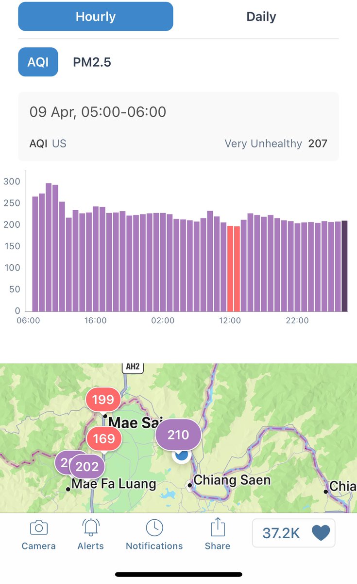 Meanwhile, clinging to silver linings, we enjoyed having no ‘Hazardous half hours’ & even an hour of ‘just’ unhealthy air on the joint hottest day of the year (41.3C) yesterday! Yay! iqair.com/thailand/chian… #NorthThailand #AirPollution #Crisis