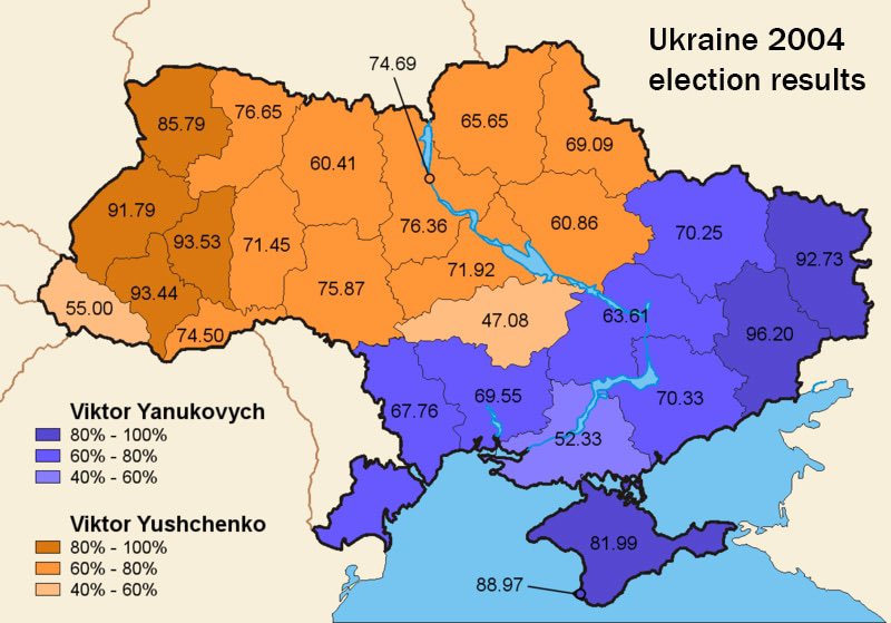 I know there’s plenty of reasons to explain it but the geographic polarisation in Ukraine boggles my mind, imagine whole states voting for Biden at 93.5% while others vote for Trump at 96.2% lol