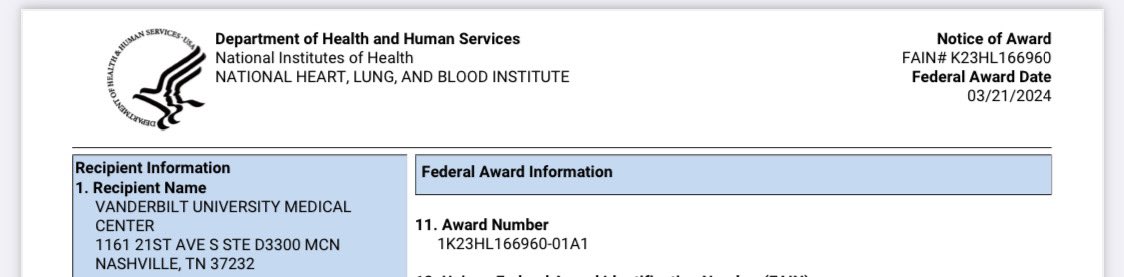 Thrilled to receive an @nih_nhlbi K23 Award to study CAV after heart transplantation using multiomics approaches! Couldn’t have done it without amazing mentorship! #RaviShah @JaneFreedmanMD @SchlendorfKelly @JeffRathmell @NR_Tucker @CardioOncology #YuShyr