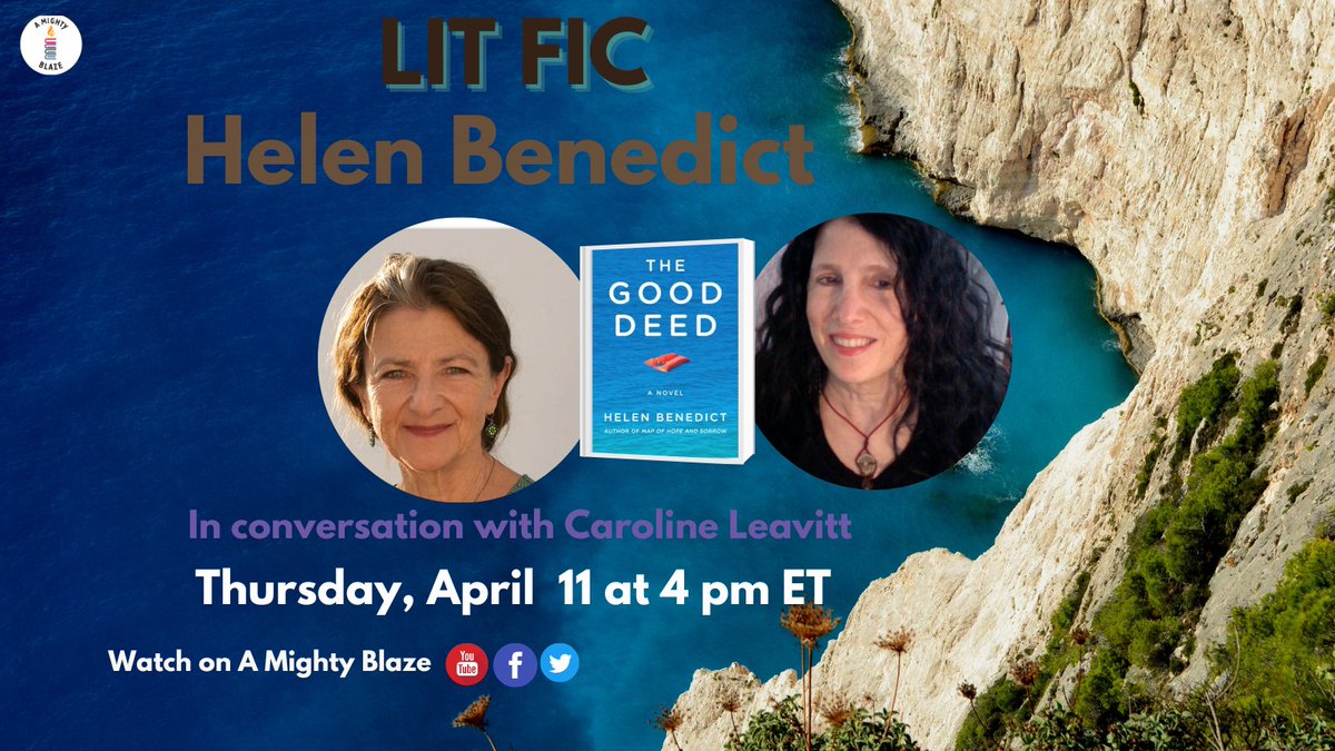 LitFic host @Leavittnovelist welcomes @helenbenedict for a discussion of her latest novel, 'The Good Deed.' It highlights 'what it means to be a refugee, the devastation and loss, but also the strength and resilience,' says @christy_lefteri ('Songbirds'). 4 PM ET THURSDAY