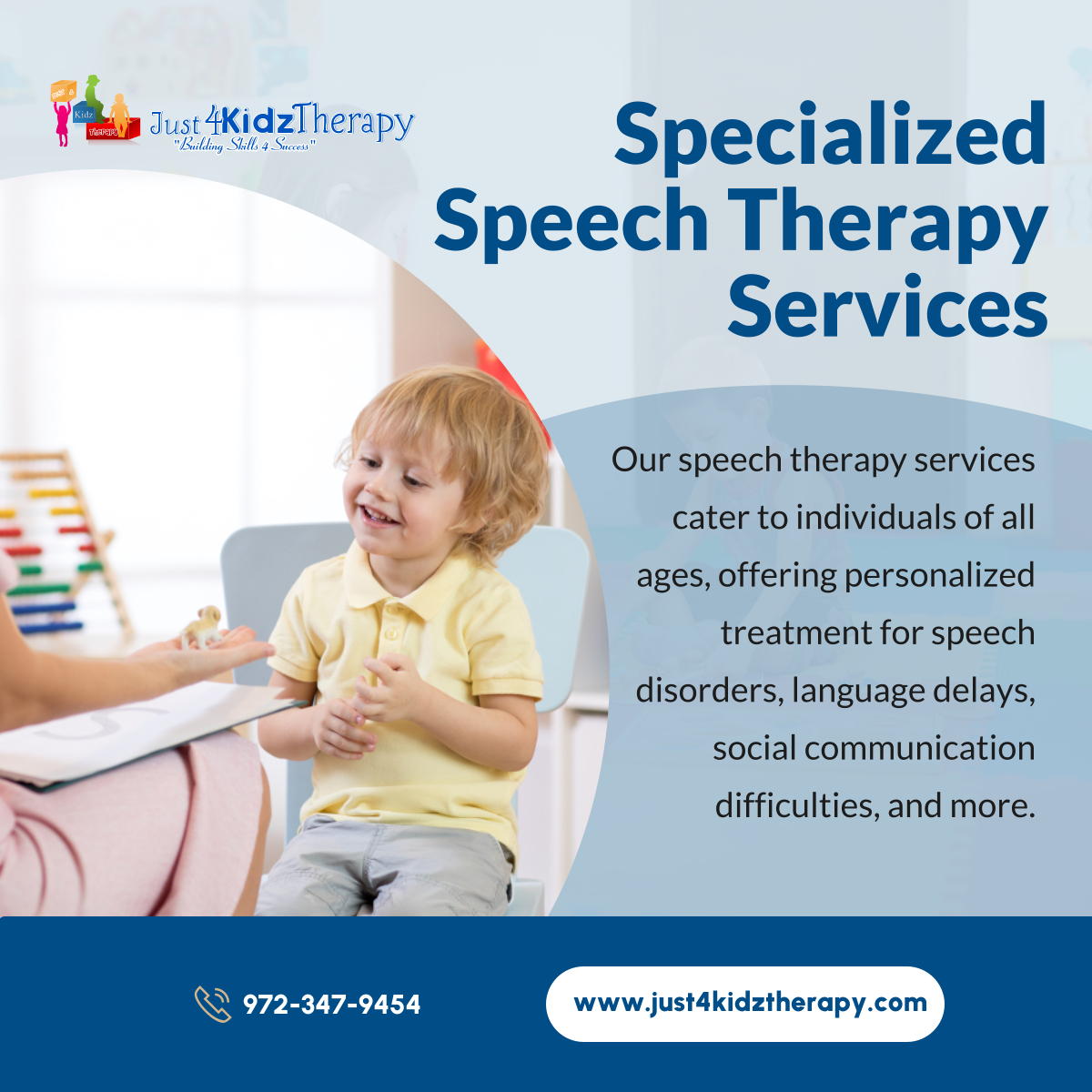 Enjoy the effectiveness of our specialized speech therapy services in assisting individuals to conquer communication barriers and flourish. Reach out to us for further details. 

#CollinCountyTX #PediatricTherapyServices #SpeechTherapy #CommunicationSkills #LanguageDevelopment