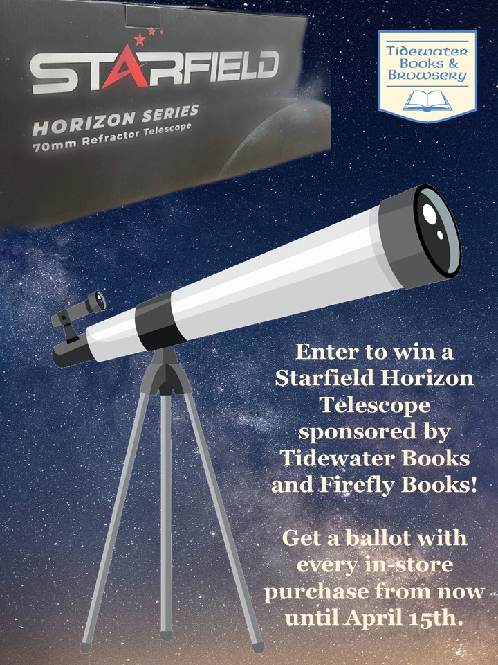 The #eclipse was today, but our telescope give-a-way is still going on! 💕🇨🇦📚🔭 Enter to win a Starfield Horizon Telescope sponsored by Tidewater Books & @FireflyBooks! Get a ballot with every in-store purchase from now until April 15th. tidewaterbooks.ca 💕🇨🇦📚