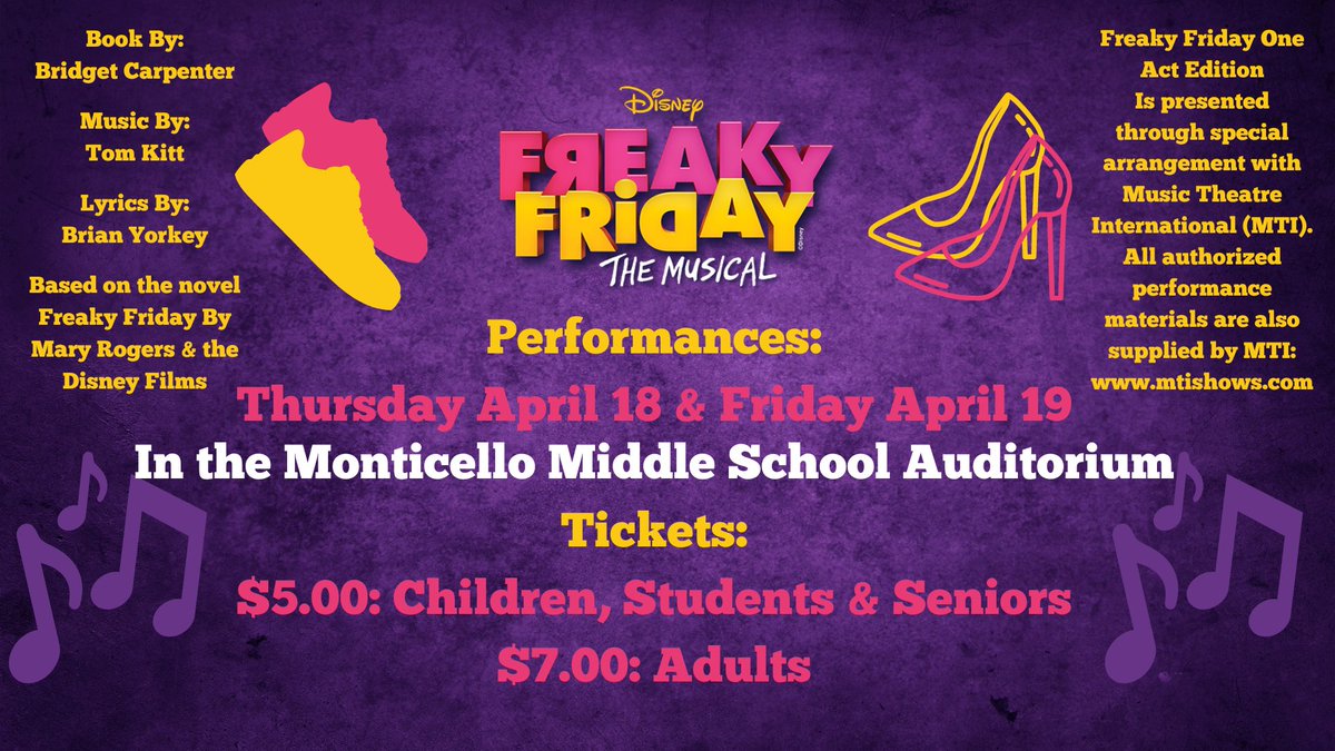 Join us next week for our MMS Musical. Spread the word! <a href="/ISD882/">Monticello School District</a> <a href="/MonticelloMagic/">Monticello Magic</a>