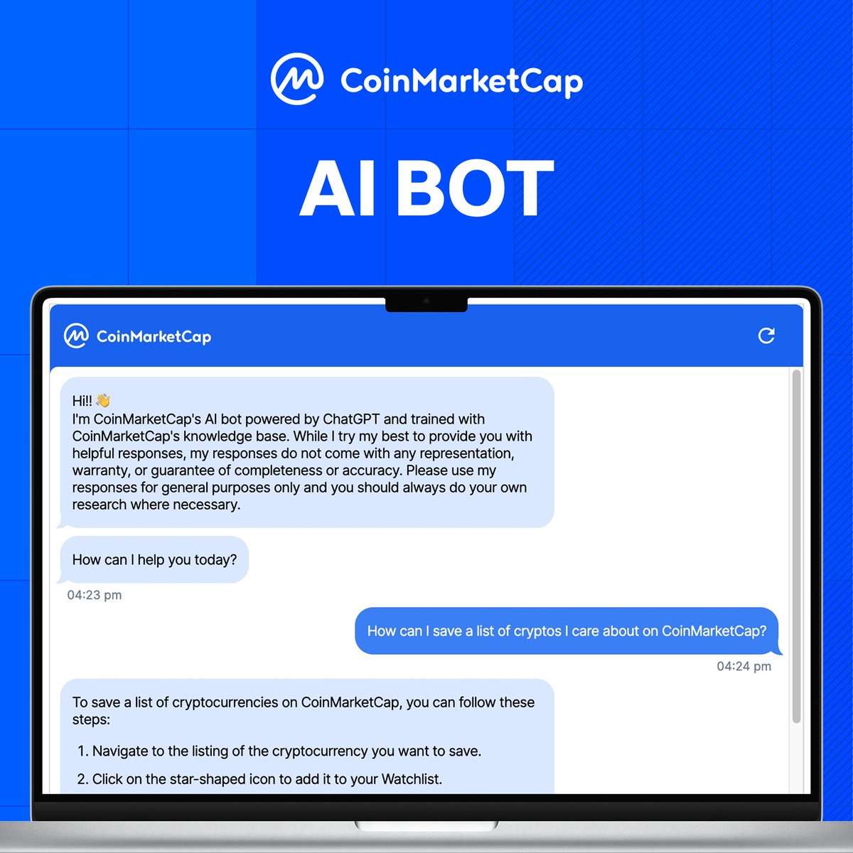 🤖 CMC Support Bot An AI chatbot is now available to assist with any  inquiries you have. Give it a try: https://t.co/qZrjrTFd6f <7/7>