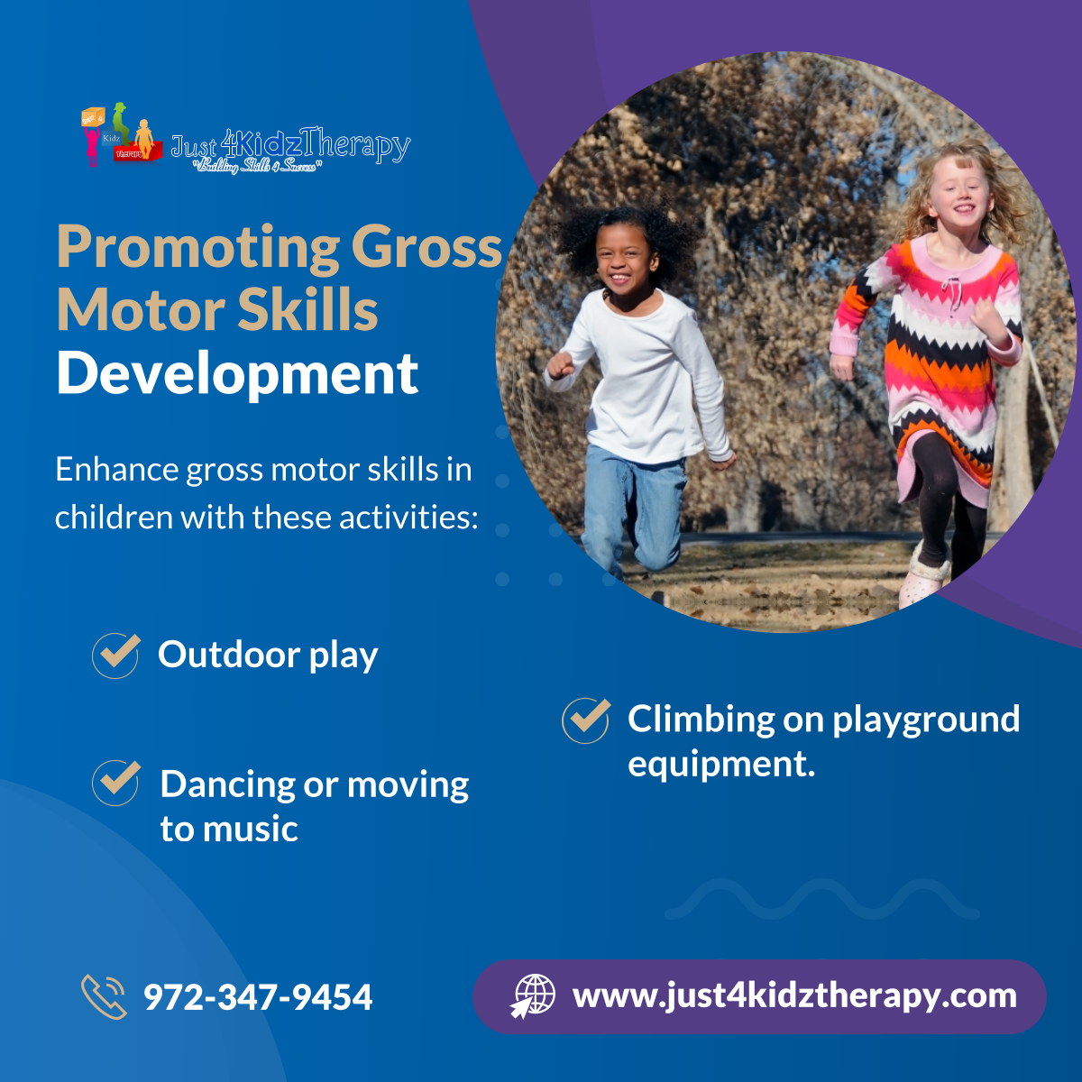 Foster your child's gross motor skills development with these fun and engaging activities. Let them explore and move with confidence! 

#CollinCountyTX #PediatricTherapyServices #GrossMotorSkills #ChildDevelopment #MotorSkills