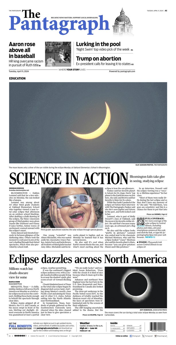 Pantagraph's tweet photo. Take a look at Tuesday’s Pantagraph front page. To learn more about our digital subscriptions, go to https://t.co/tP3gHBlL8t. Unlock all our digital content and support local journalism. #SupportLocalJournalism https://t.co/9AYtKzQCGT