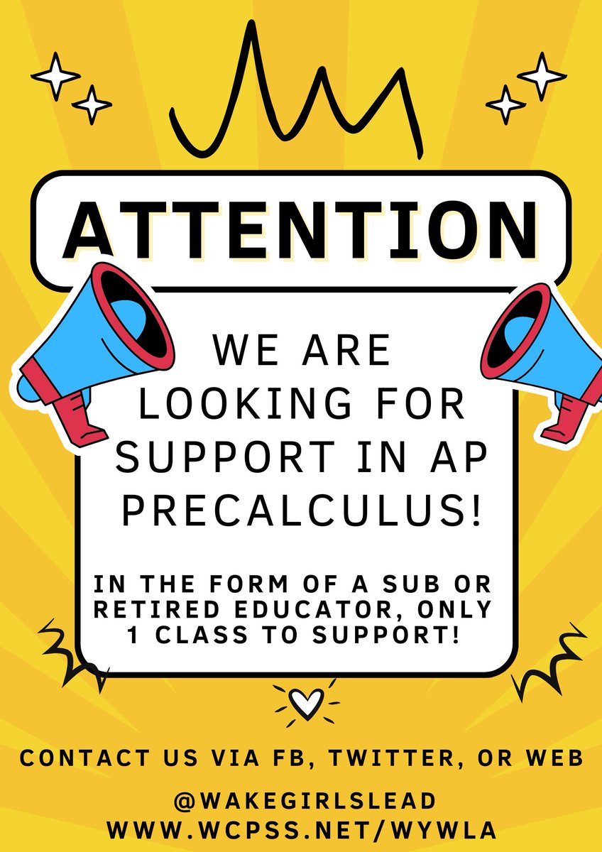 Do you know a retired math teacher? Or, a strong math sub? We are looking for immediate support with AP Pre-Calculus, only 1 class a day! Let's talk if you have a lead! 📣🧐