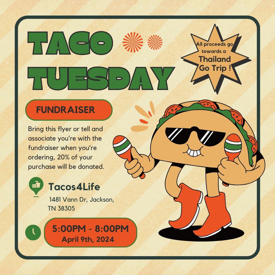 Some of our very own Bulldogs have the opportunity to go on missions trips this summer. Come out to our Tacos4Life TOMORROW to support Keisharna, Shylee, and Lauren as they fundraise to go to Thailand.