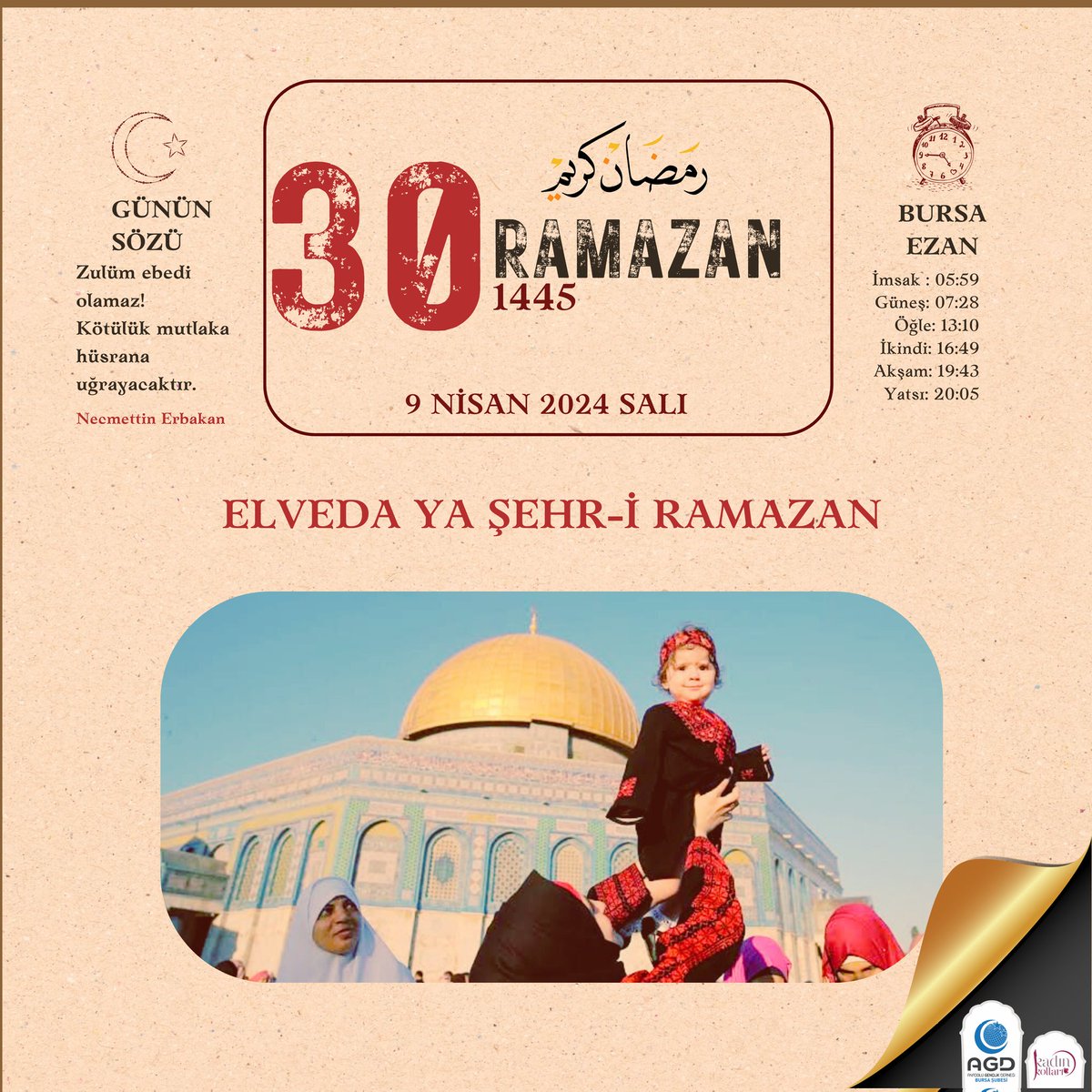 🌙 30 Ramazan 1445 🌞 9 Nisan 2024 Salı #Ramazan2024 #AhlakveManeviyat #KalkveUyar #Sevgivekardeşliğinteminatı