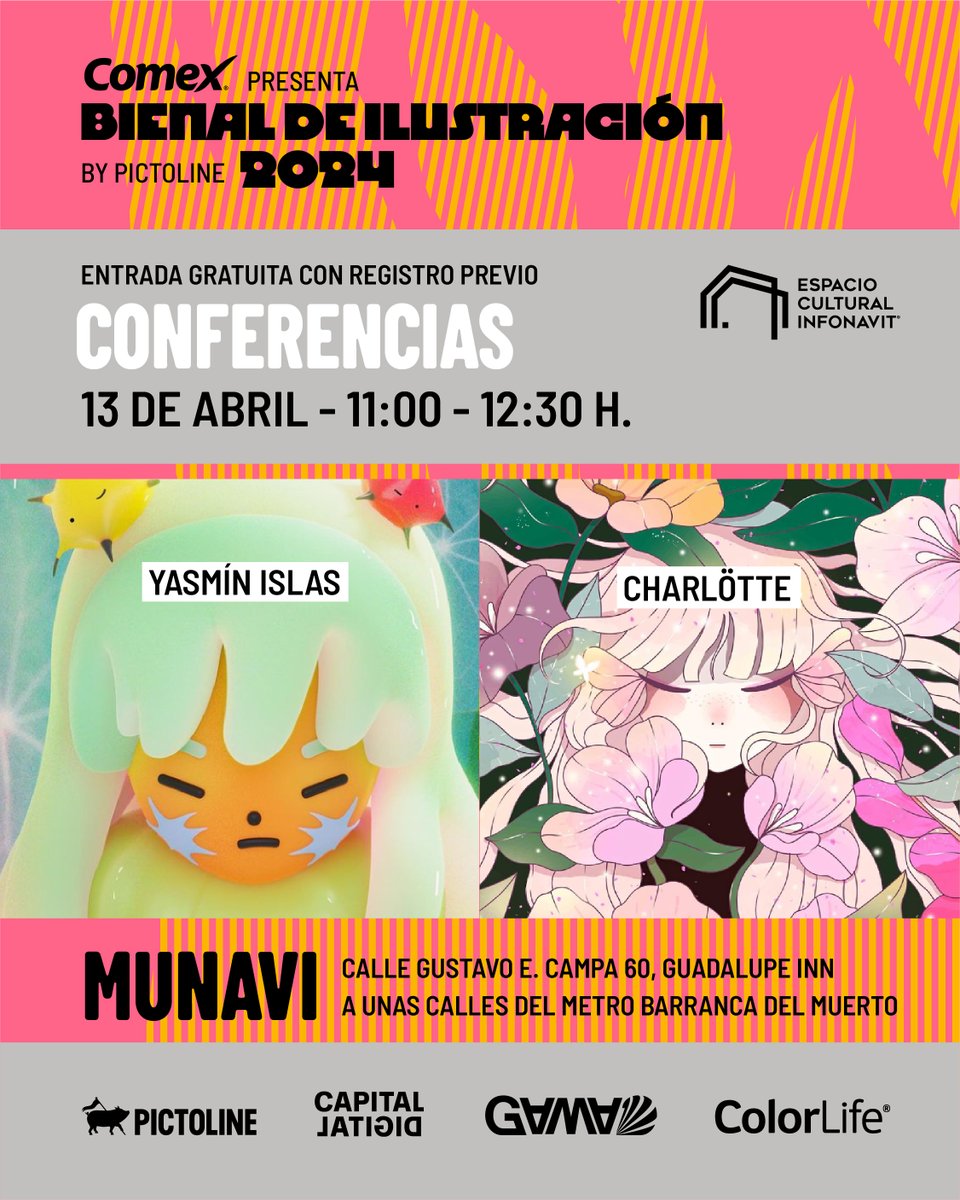 La Bienal de Ilustración 2024 llega al #EspacioCulturalInfonavit con 3 ciclos de conferencias que junto con #GamaCrea presentaremos en el #MUNAVI. 🖼️✍️

Entrada libre: registro previo en el link en la bio del Espacio Cultural <a href="/Infonavit/">Infonavit</a>.

Patrocinado: <a href="/PinturasComex/">Pinturas Comex</a>🎨