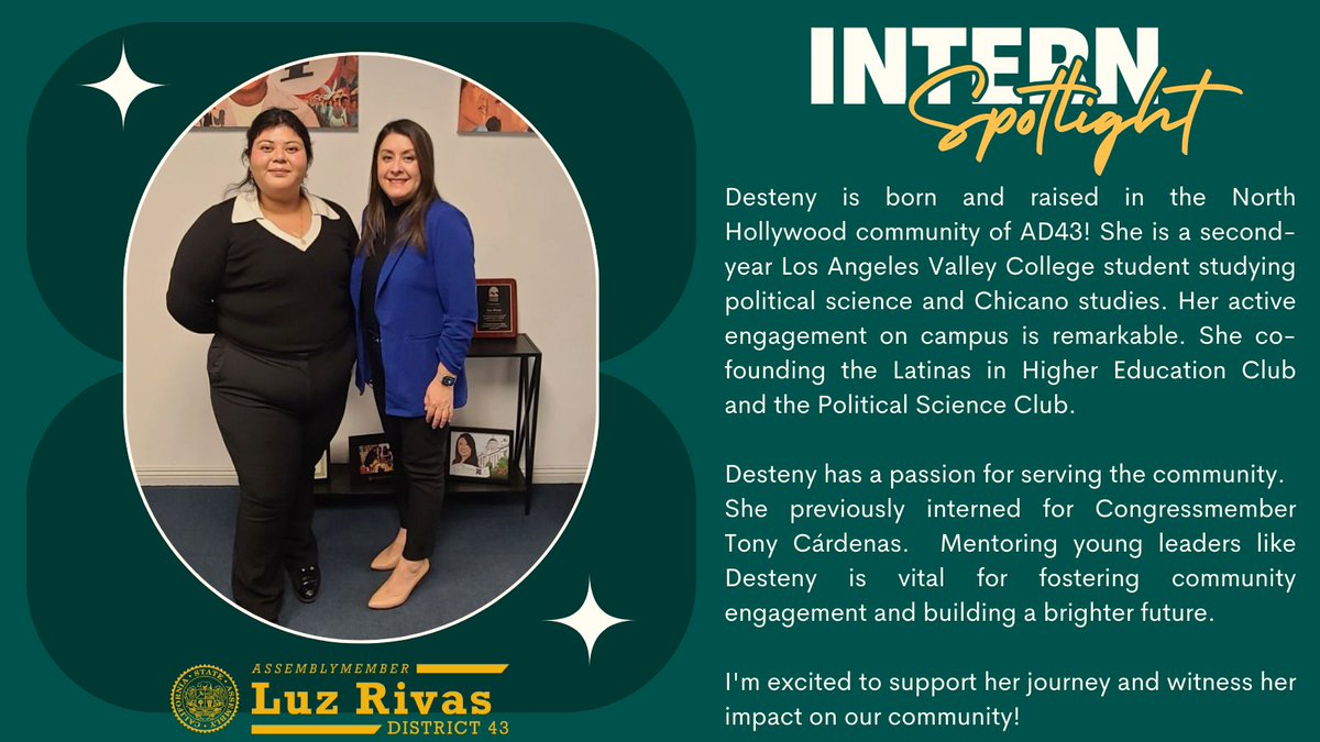 I always take the time to meet with all my interns! This time, I had the privilege of learning more about our district office intern, Desteny, who was born and raised in the North Hollywood community of #AD43!