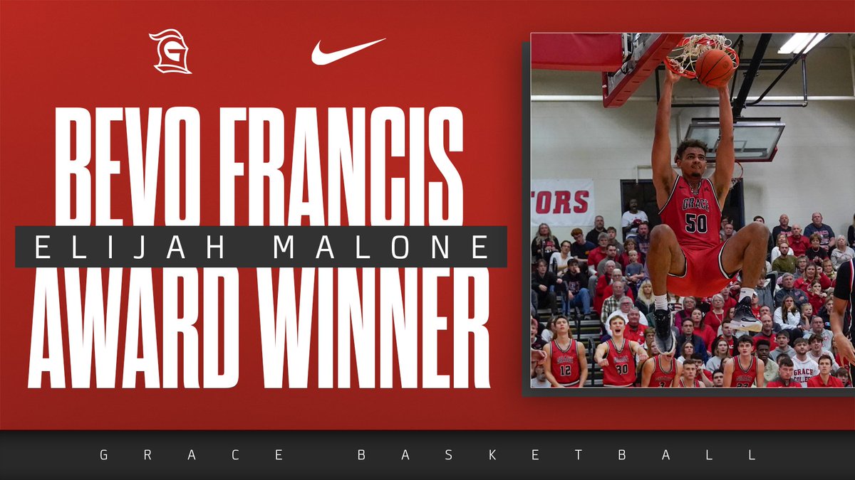 🚨🏆 2024 BEVO FRANCIS AWARD 🏆🚨 Congrats to Elijah Malone of @GraceBasketball for being named the top small college basketball player in America! He is Grace's first Bevo Francis Award winner! gclancers.com/news/2024/4/8/… #LancerUp