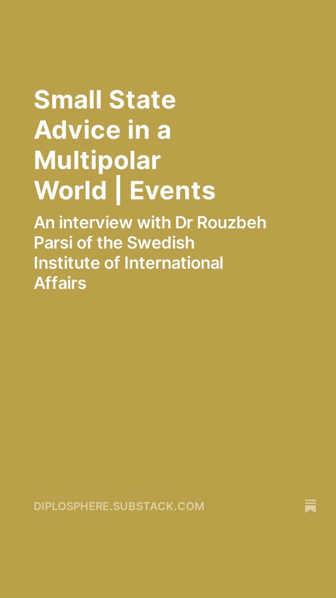 Small State Advice in a Multipolar World. Listen to @distantKiwi's interview with Dr @rparsi, Head of MENA at the @UISweden 🇸🇪 @diplosphere @DavidTaylorNZ open.spotify.com/episode/5Fwugv…