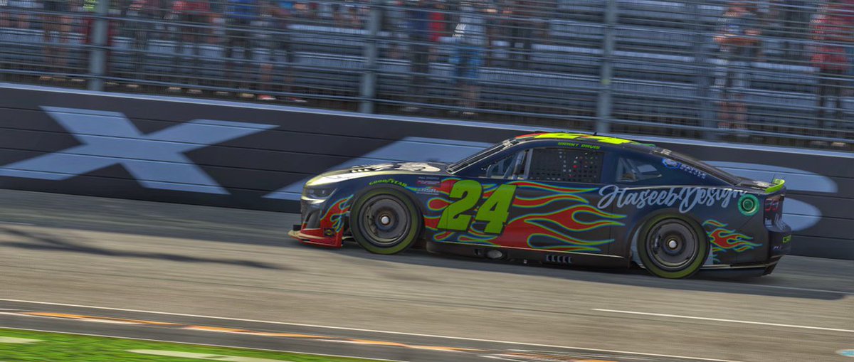 P7. @RealSimRacing I threw away a podium tonight. Tried saving some tire knowing it would pay off and got caught in someone else’s beef. Good speed this season. Just need to finish. On to Dega @HaseebDesign